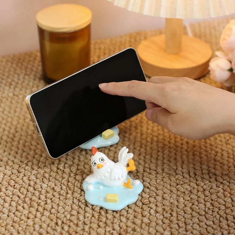 Funny Resin Slipping Chicken Figure Phone Stand Desk Decors Humorous Ornament Gift for Friend Family Birthday Holiday