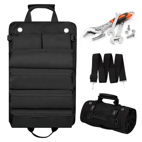 

Tool Roll Bag, Tool Case, Large Capacity, Foldable, Compact, Made of Oxford Cloth, Water-Repellent, Ideal for Carpentry, Home Use, and Outdoor Use (Bl