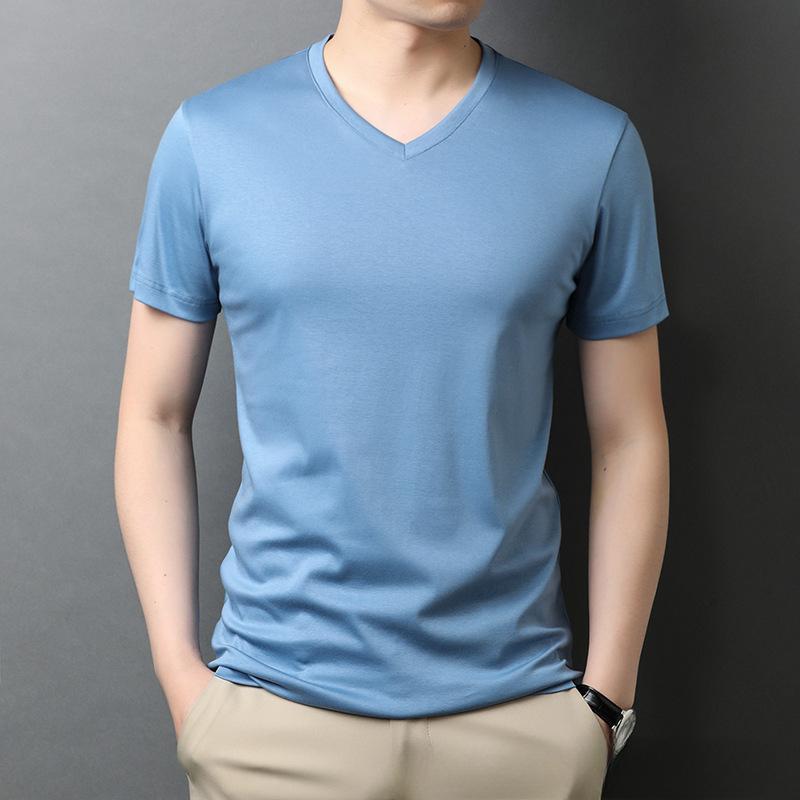 Summer New Casual Korean Style Short-Sleeved T-shirt Young Men's Thin Solid Color and V-neck Bottoming Polo Shirt Men's Clothing