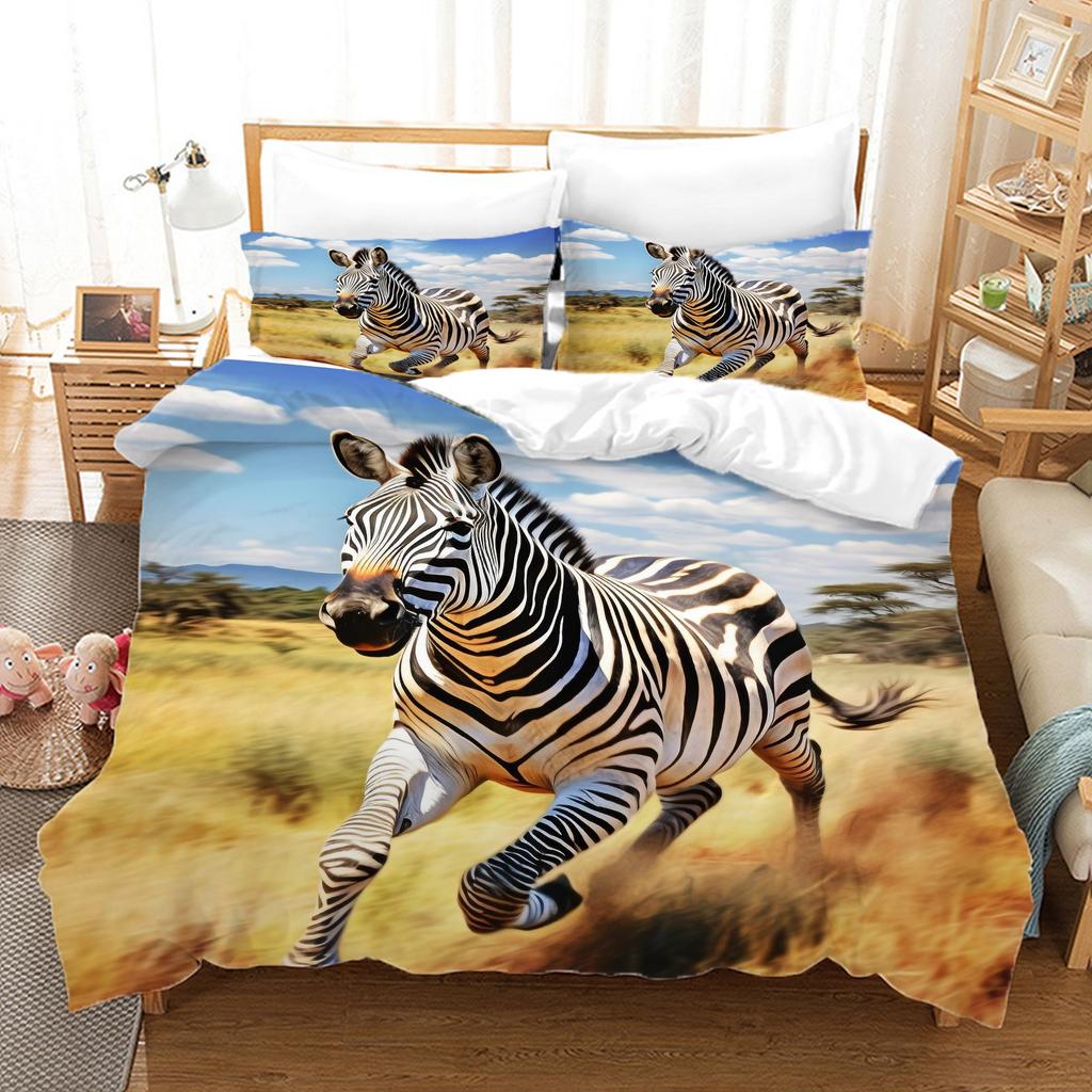 Cartoon Zebra Fashion Quilt Cover Set, Polyester Bedding 1pc Quilt Cover + 1/2pcs Pillowcase, No Quilt Core Soft and Comfortable