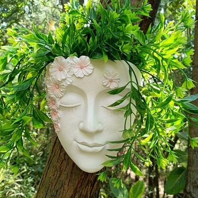 Face Wall Planter Pot Weather-proof Vegetable Herb Succulent Holder Resin Head Flowerpot Figurine Home Balcony Outdoor Garden