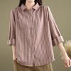 Navava Women Retro Stripe Long Sleeve Shirt Nb2977