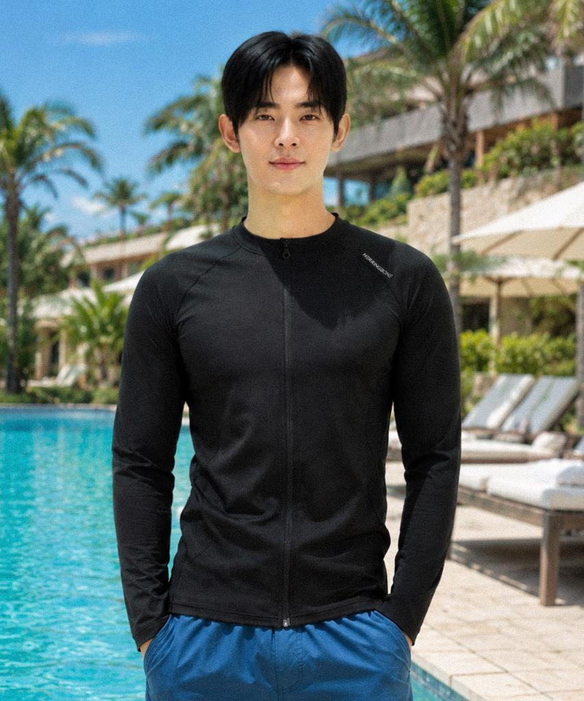 Helingbon Men'S Zip-Up Rash Guard Slim Fit Multi-Sports Top / Rj402M