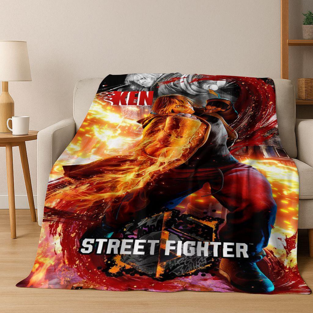 Retro Street Fighter 6 Characters Game Chun-Li Art Flannel Blanket,Cozy Soft Throw Blanket for Home Bedroom Bed Sofa Cover Kids