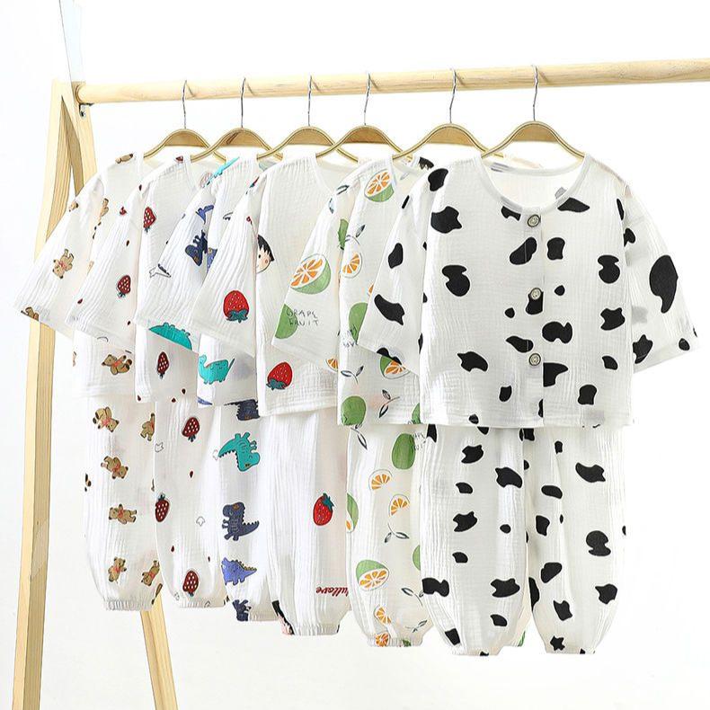 Baby Home Clothes Set Pure Cotton Summer Thin Children's Baby Pajamas Breathable Air Conditioning Clothes