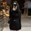 Black High Neck Long Sleeve Knit Bodycon Dress Women Slim Fit Short Mini Fall 2025