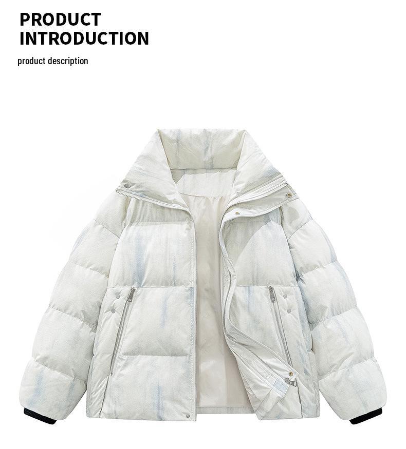 Unisex Tie-dye Stand Collar Puffer Jacket, Thickened and Large Size
