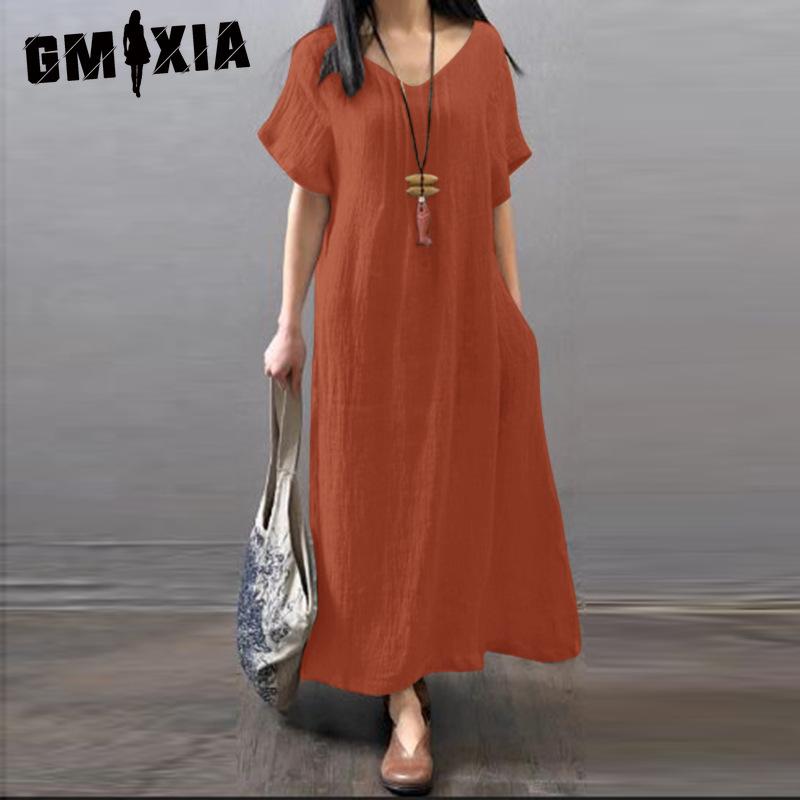 GMXIA Women's Fashion Summer Spring Solid Color Print Short Sleeve V-Neck High Waist Casual Dresses