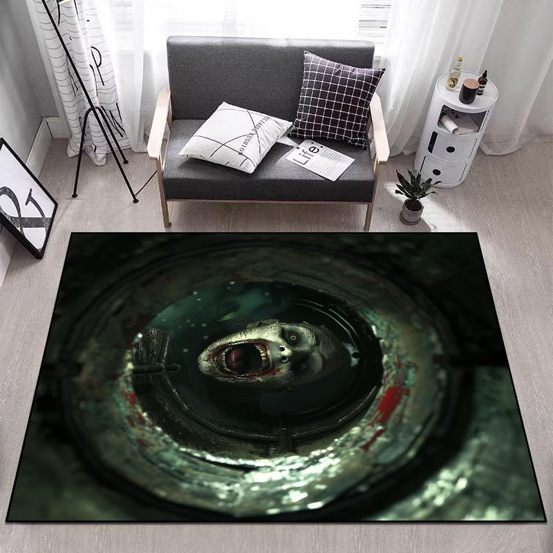 

Современный 3D-коврик с эффектом глубины Страшный Хэллоуинский коврик Нескользящий Пятноустойчивый Коврик для пола под диван и журнальный столик Моющийся Коврик для входной двери 60x90cm