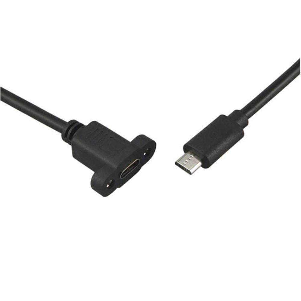 0.3M USB3.1 Type-C Panel Mount Extension Cable Male to Female Lockable Screw Ear 17mm Spacing Charging Data Cord for Cabinet PC