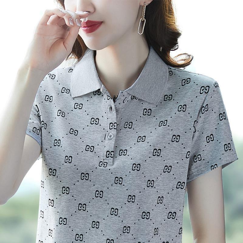 Women's Short-sleeved New Loose Middle-aged Mother's Lapel Polo Shirt Large-size Top Summer