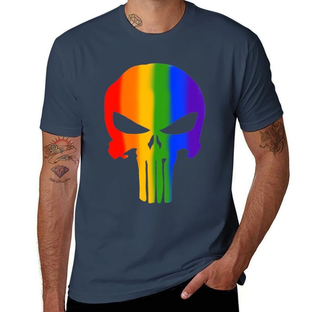 Gay Pride Skull Tshirt Minimalist Casual Short Sleeve Top