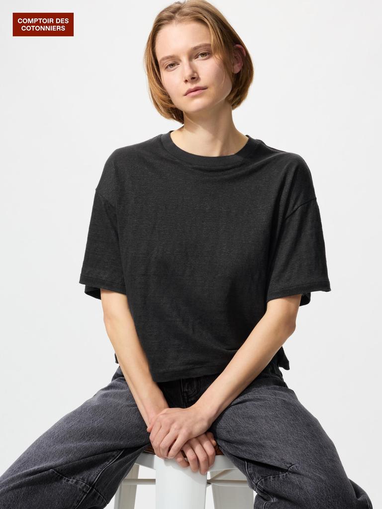 Uniqlo Japan Linen Boxy T 5 minuTe Sleeve