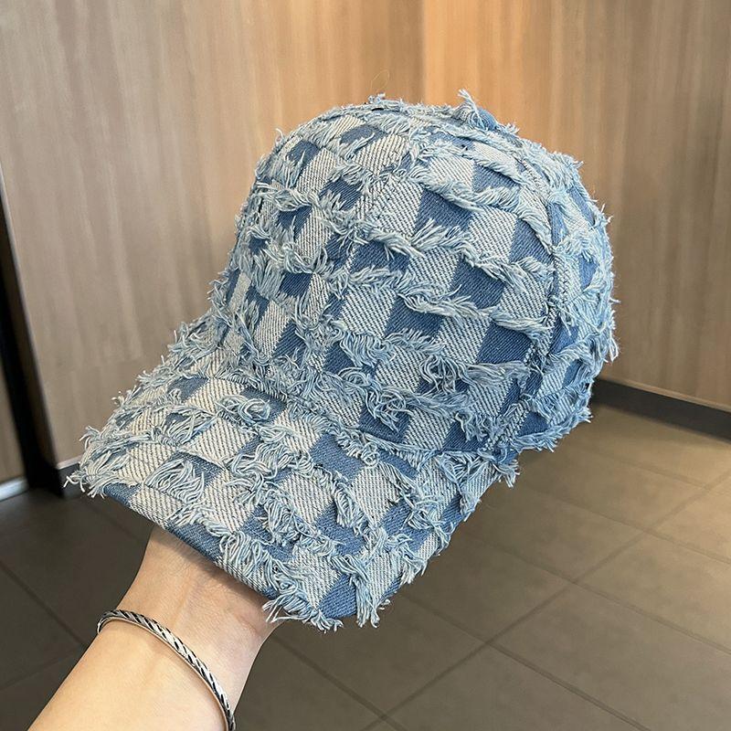 Do Old Cowboy Baseball Cap Spring Summer Street Fashion Checkerboard Sunshade Hard Top Cap Checkered Baseball Cap, Frayed Edge Distressed Casual Hat