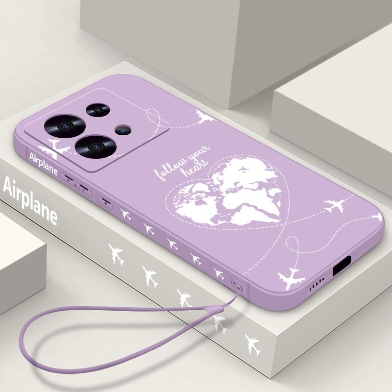 Global Flight Airplane Print Lanyard Case For Xiaomi 14T 13T 11T Pro Funda Redmi Note 14 13 Pro 5G 12 11 Soft TPU Silicone Cover