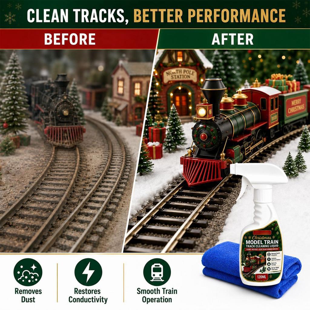 Christmas Model Train Track Cleaner Solution (120ml) with Microfiber Cloth