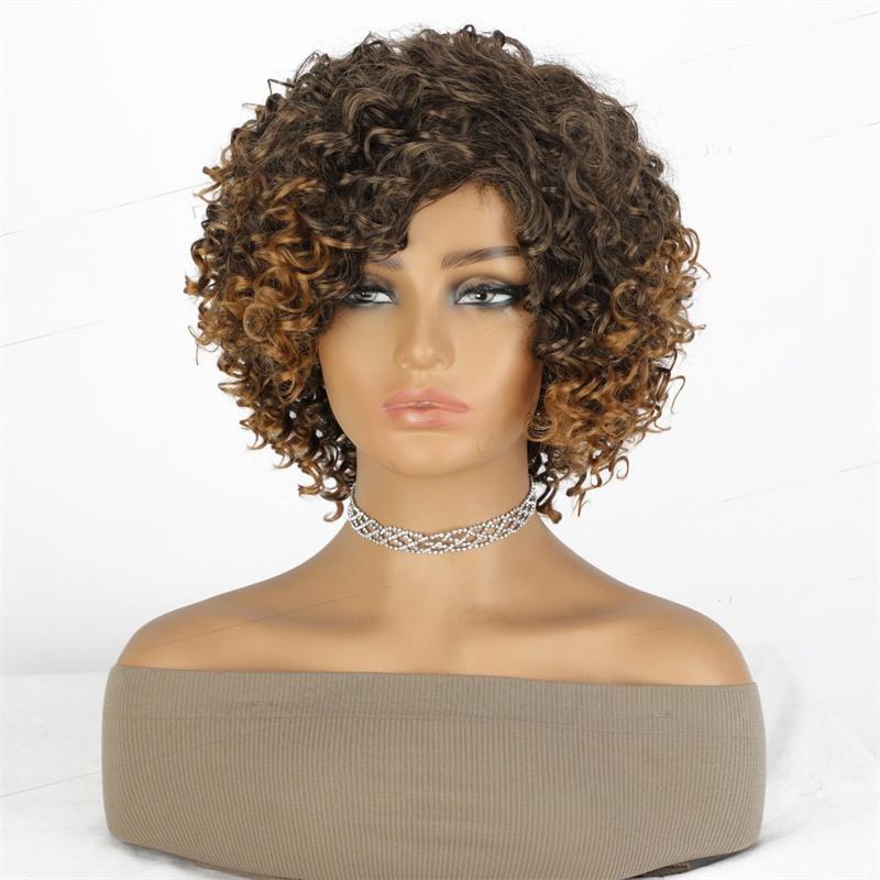 Kurze Afro Kinky Curly Perücke Synthetisch Ombre Braun Blond Perücken für Frauen Seitenscheitel Bob Perücken Hitzebeständig Naturhaar