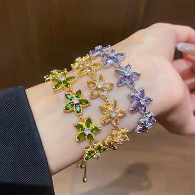 Bracelet à cordon Fleur Zircon Coréen: Bijoux élégants de luxe léger pour femmes