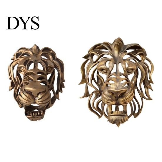 Accents Lion Artistic Modern Wall Sculpture Resin Retro Bronze Decorative Art 3d Animal Head Metallic Brass Style Art Figurine Hollow Hanging
