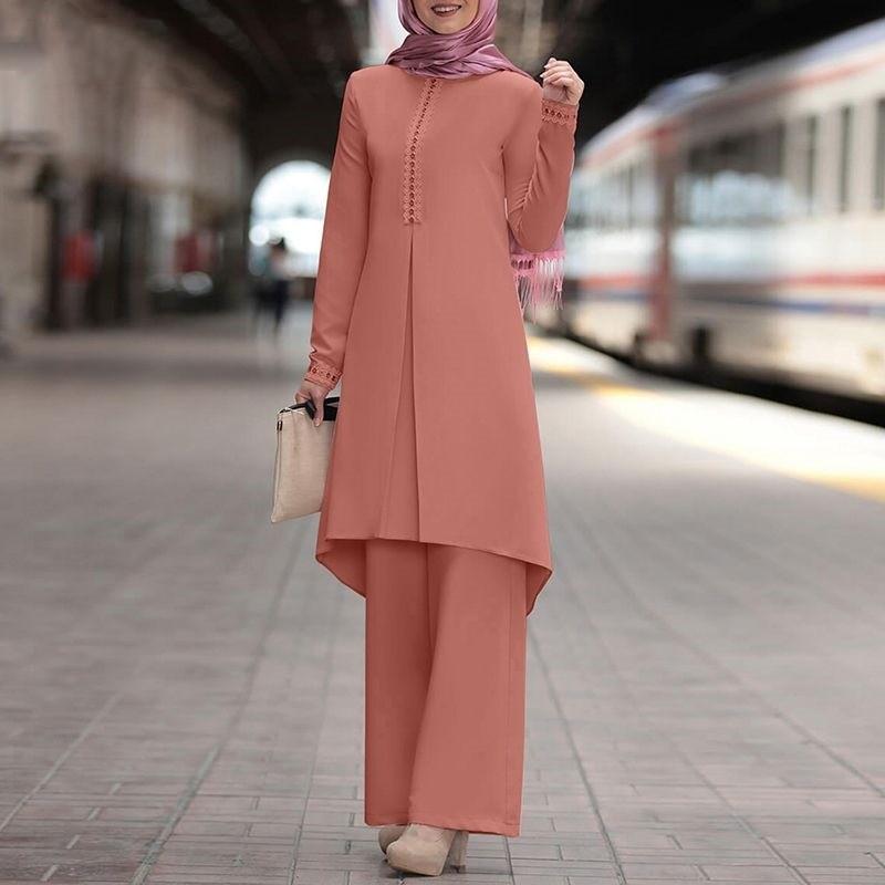 Hot-selling Middle Eastern Muslim Women's Suit Spring and Autumn Lace Long-sleeved Top Wide-leg Pants