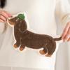 1pc Modern Embroidered Dachshund Hand Towel Super Absorbent Coral Fleece Bath Towel with Cute Cartoon Dog Face Green Hat Design