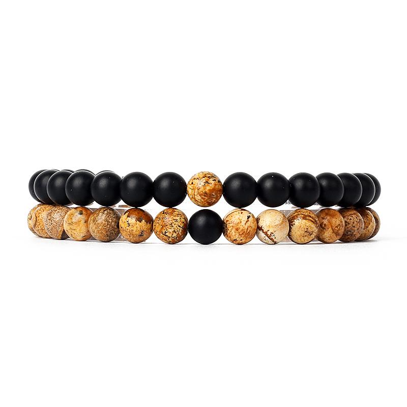 2pcs/Set Couples Distance Bracelets Tiger Eye Natural Chakra Lava Stone Beaded Yoga Bracelets for Men Women Elastic Rope Jewelry