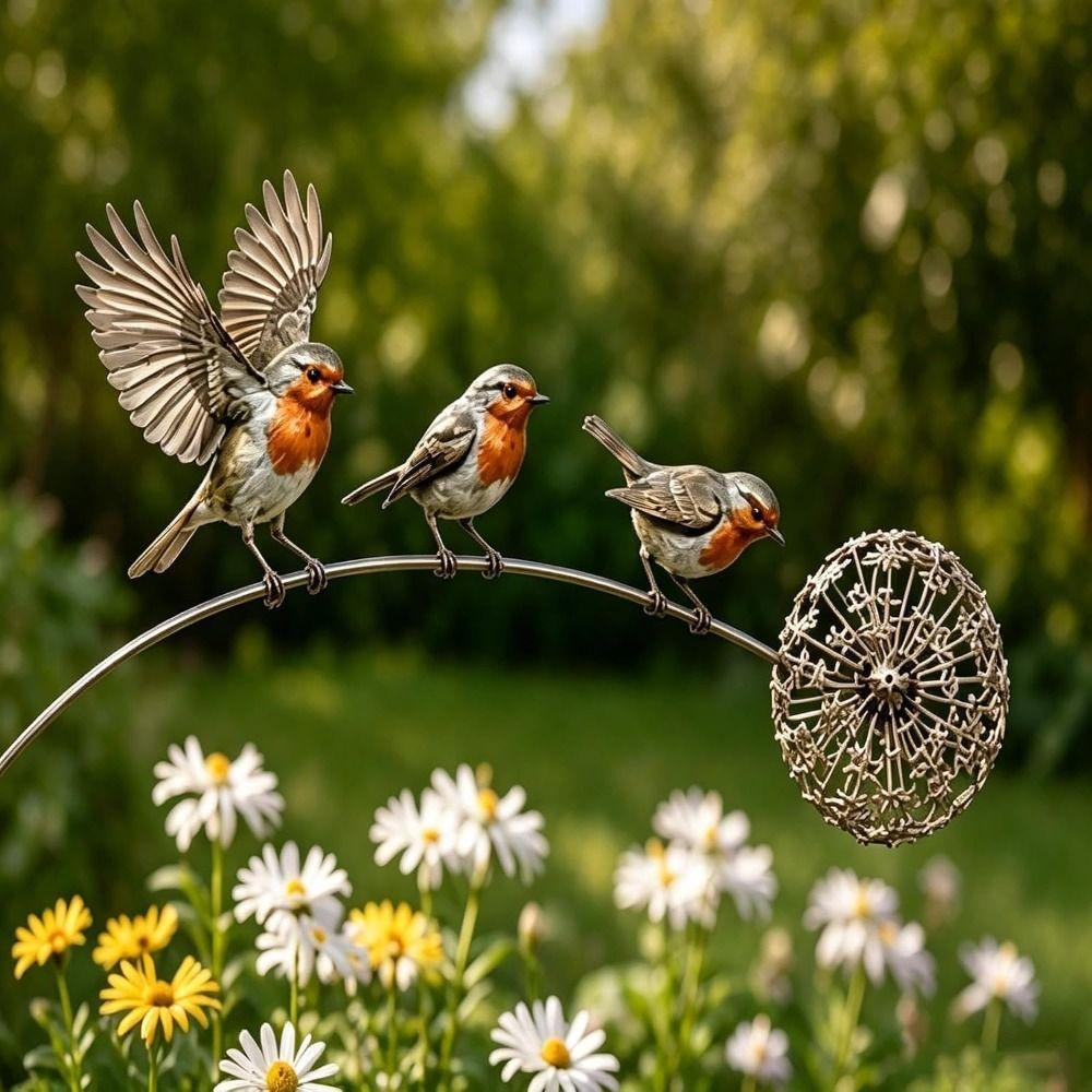 Metal Bird Garden Stake Weather Resistant Bird Plant Stake Robin Yard Ornament  Flower Pot Decor
