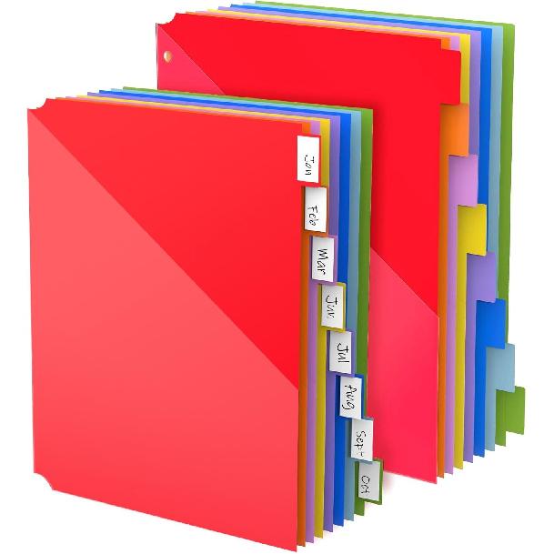 HABGP 8 Tab Dividers for 3 Ring Binder with Front Pocket, 8 Pcs Multicolor 3 Ring Binder Dividers with Tabs, Page Folder Plastic Tabbed File Dividers
