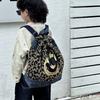 Vintage Leopard Print Unisex Kids Backpack Cute Cat Face Denim Bag With Large Capacity