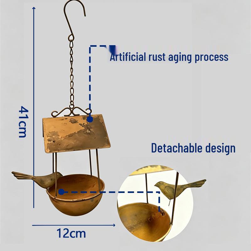 Outdoor Wrought Iron Bird Feeder with Lure and Bird Bath Ornament Decoration