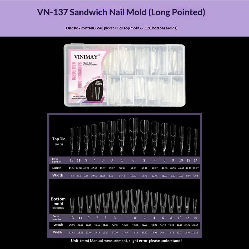 240 Stück Sandwich Dual-Nagelformen 15 Größen Verlängerungen - Dual-Formen Ober- und Unterform Lange Sarg-Mandel-Nagelkunstformen Maniküre-Werkzeug