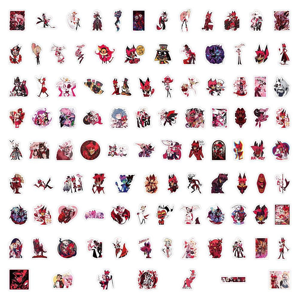 100Pcs Anime Hazbin El Waterproof Graffiti Stickers For Helmet Bicycle Hand Account Pencil Case Decals Lanlanstickersworld