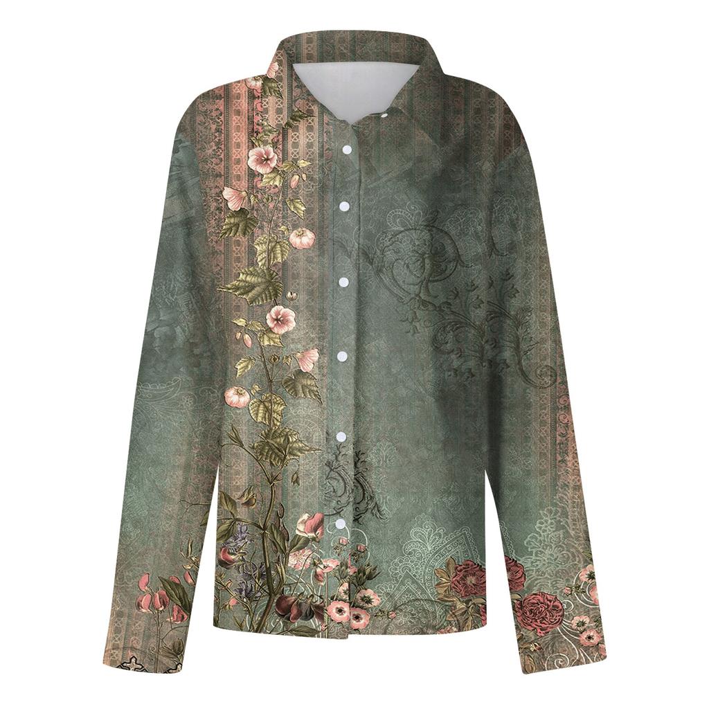 Women's Shirt Blouse Print Button Long Sleeve Casual Basic Shirt Collar Regular Top