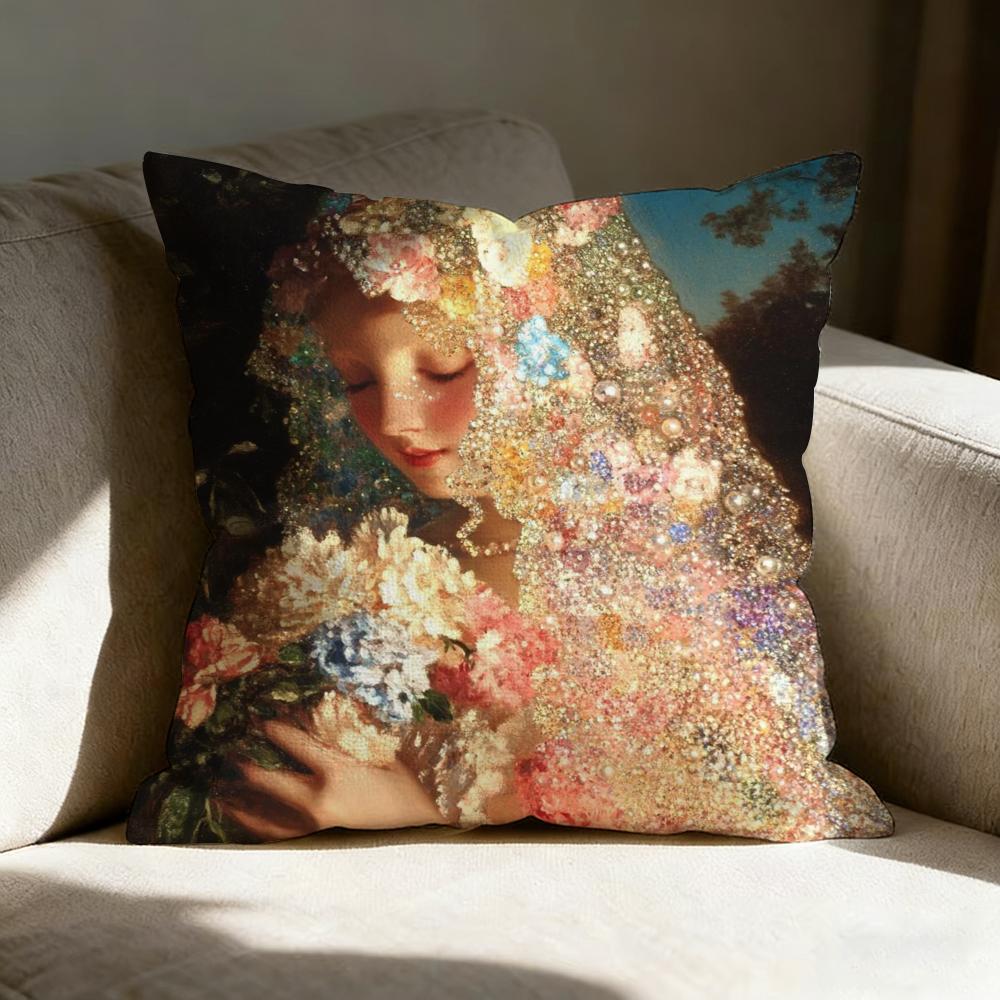 Pearl Girl Pillow Case Linen Pillow Covers Cover For Couch Living Room Bench Patio Floor Linen Home Decor