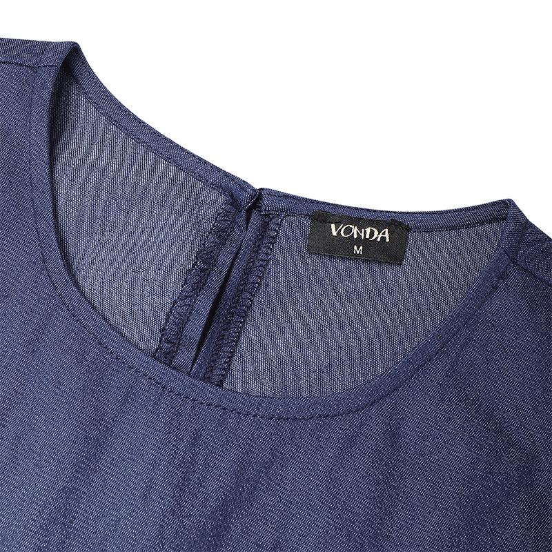 VONDA Women O Neck Sleeveless Decorative Pocket Casual Mini Tank Dress