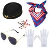 Neuer Flugbegleiterinnenhut, Sonnenbrille, Seidenschal, Handschuhe Brosche Stewardess Cosplay Kostüm Kostüm Party Requisiten Zubehör