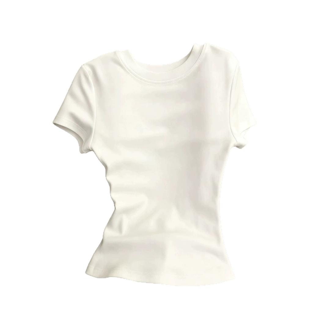 Simple niche design sense pure white round neck short-sleeved T-shirt summer slim and thin versatile casual top women's ins tide