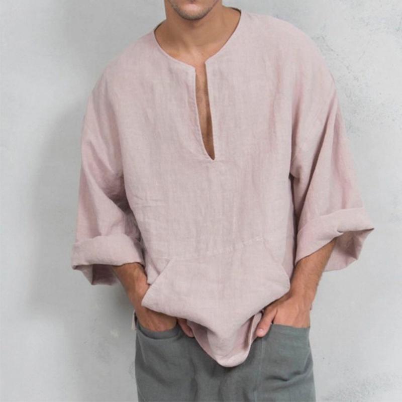 Premium Men's Long Sleeve Linen Shirt With Loose Fit For Casual Summer Comfort