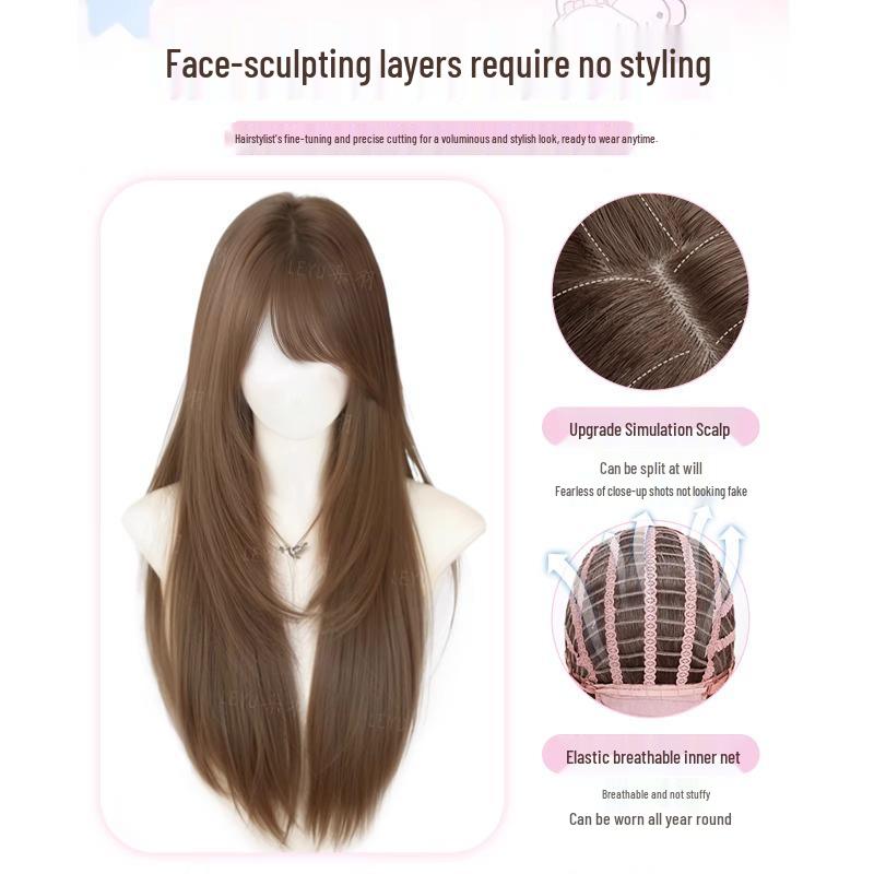 Sweetheart Pop Star Wig: Vintage Japanese-Inspired, Full Head Straight Hair Wig for Women, Perfect for Daily Wear.