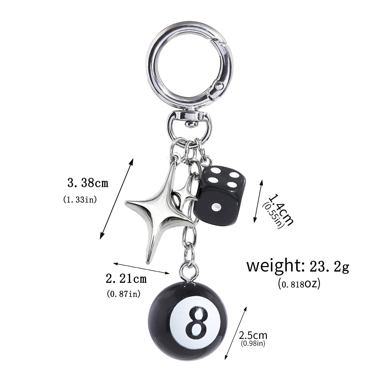 Hiphop Zwarte Dobbelstenen Biljart Zwarte Dobbelstenen Nee. 8 Sterburst Hanger Tas Charms Hangers Punk Cool Ornament Accessoires Tas Charm black
