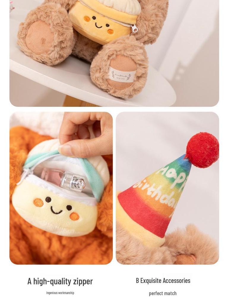 Cute Birthday Hat Bear Plush Toy - Sleep Companion & Hugging Gift for Girls