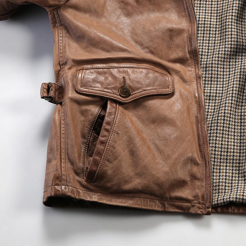 Jacky Cheung Men's Waxed Goatskin Leather Jacket with Lapel