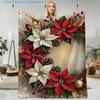 1pc Christmas Holiday Floral Print Blanket, Red And White Flower Theme, Multi-Size Available, Suitable for Living Room, Bedroom, Study, Office, Outdoo