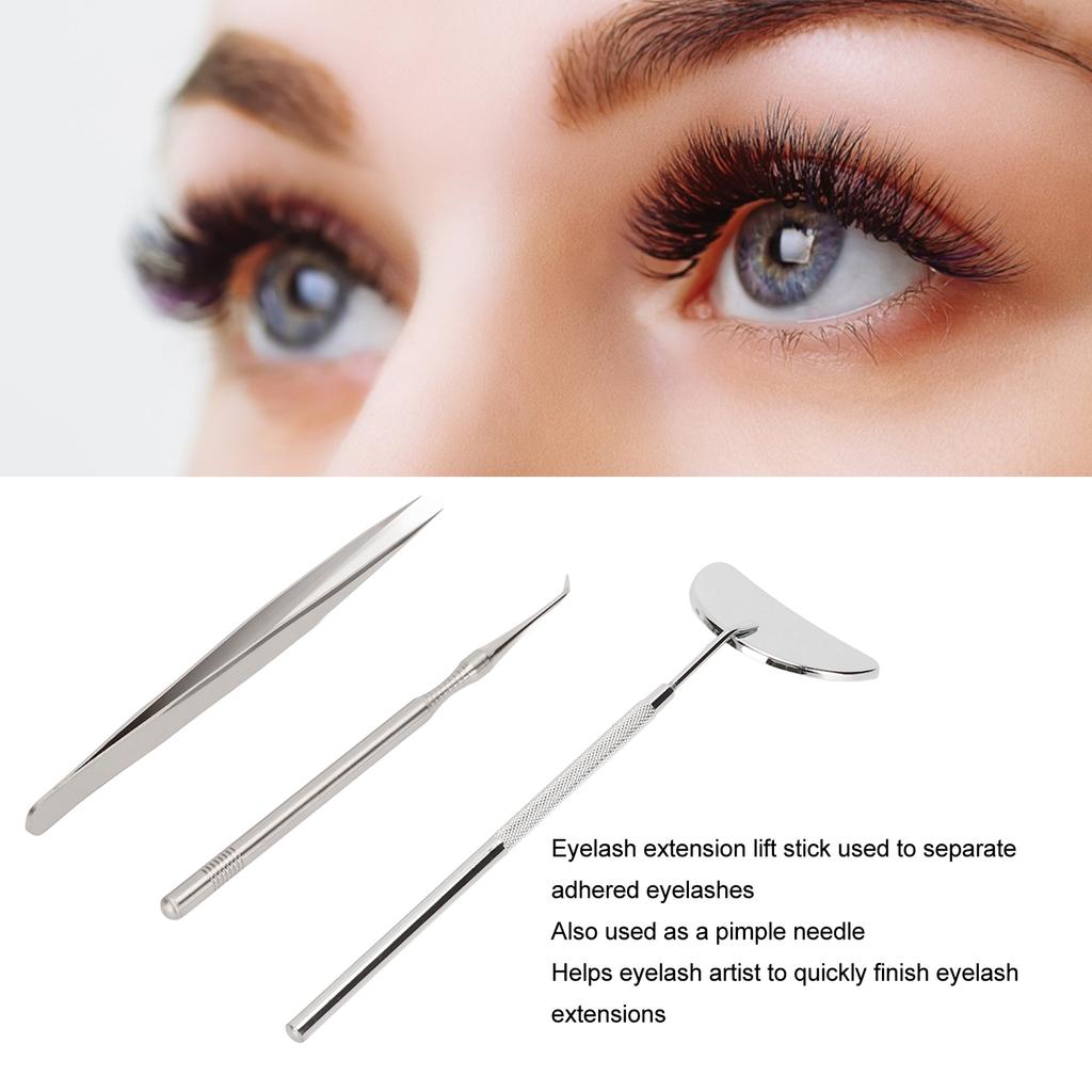 3pcs Lash Lift Tools Stainless Steel Eyelash Separator Mirror Tweezers Set for Lash Extension Silver