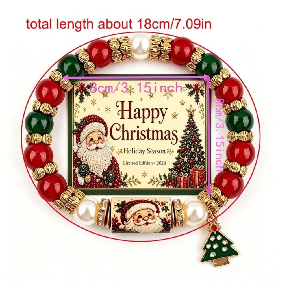 Santa Claus Beaded Bracelet Crystal Pearl Women Bangle Christmas Themed Christmas Bracelet  Girl