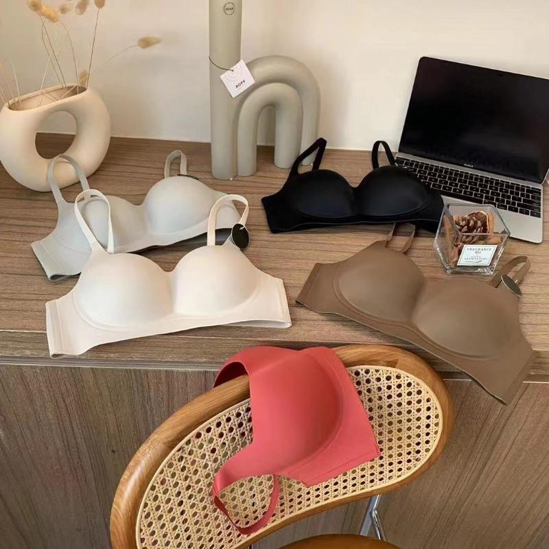 Solid Color Small Square Collar Seamless Wireless Push Up Gather Comfort Bra For Women