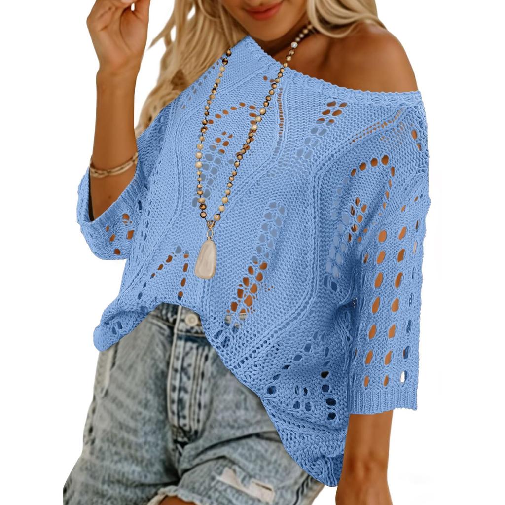 Damen Gestricktes Häkel-Strand-Überwurf-Top, Farbe Lässiger Badeanzug-Überwurf, Leichte Durchsichtige Tunika für Pool, Strand und Sommerurlaub