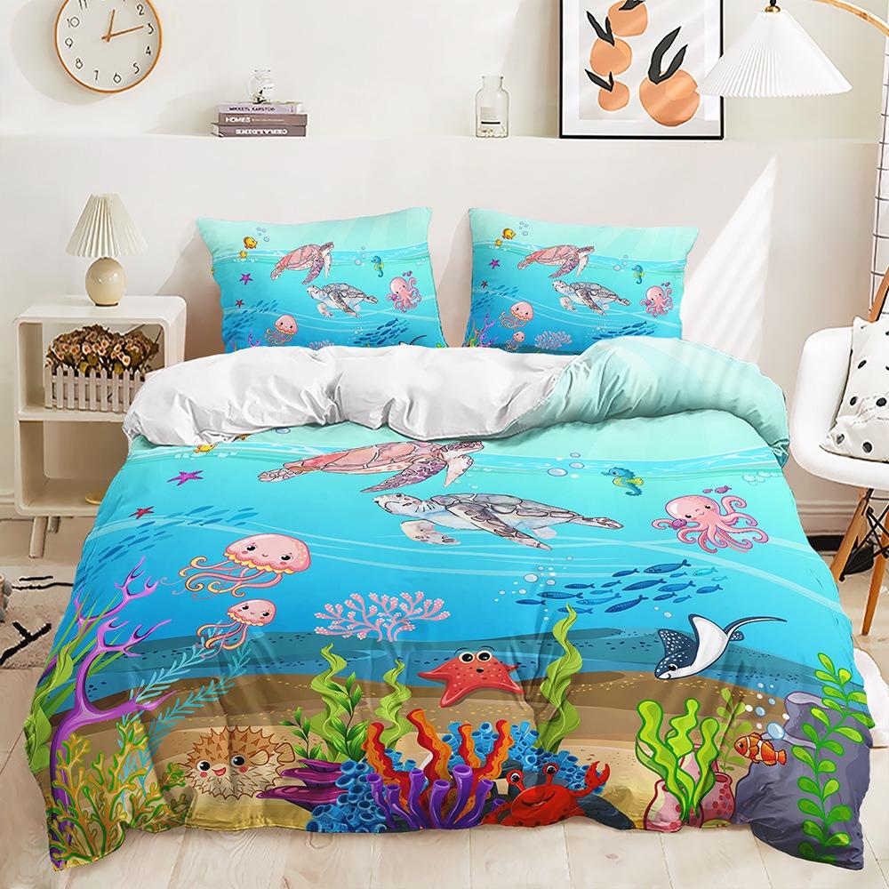 3D Marine Animal Bedding Set Turtle Duvet Cover Pillowcase 2/3pcs Single Double Bed Cover Gift Home Textile