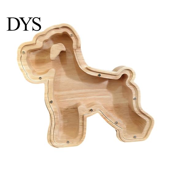 Children Piggy Bank Wooden Dog with Clear Front, Unbreakable Puppy Coin Cash Front Container, Decorative Animal Money Saving Box for Boys Girls