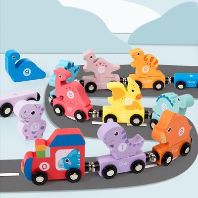 Wooden Children's Digital Cognitive Magnetic Dinosaur Train, Split and Stacked Early Education Educational Toys